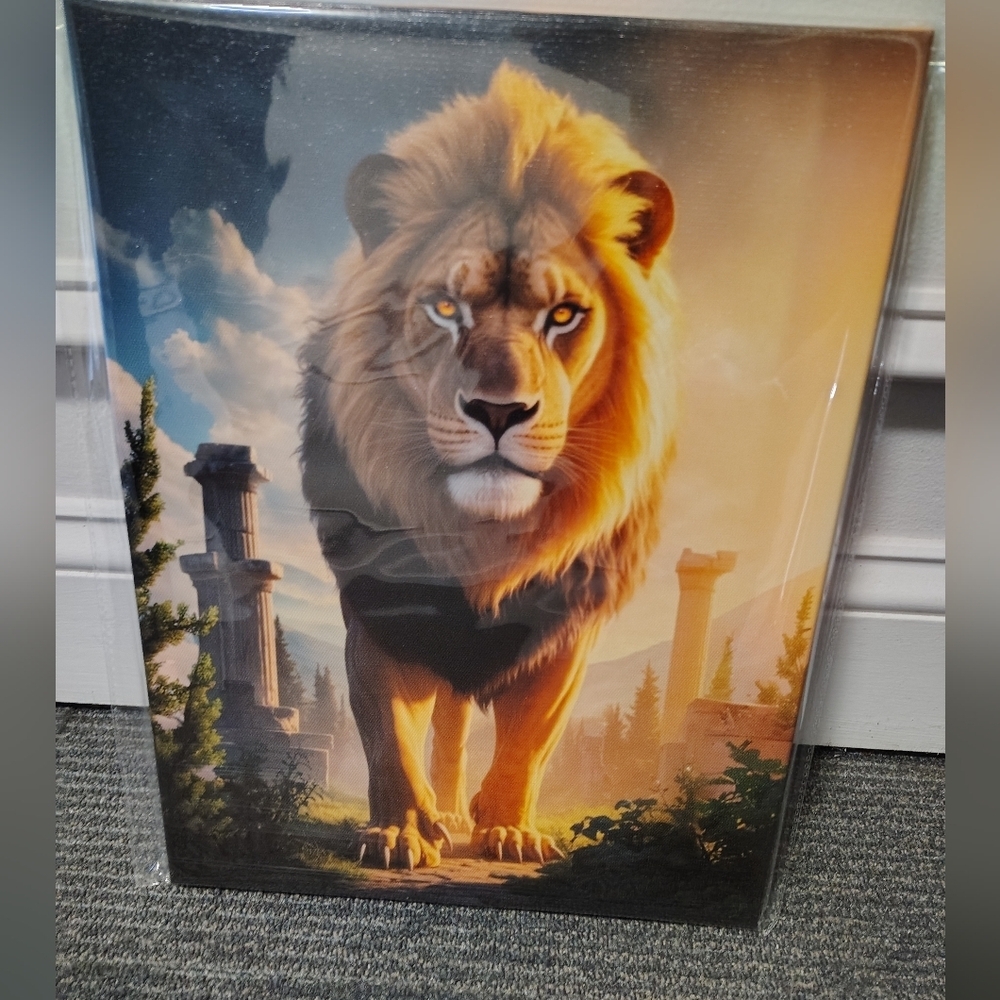 Majestic Lion Wall Art in Golden and Blue Tones 11x14